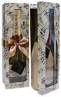 Champagne Gift Box x2 - Reusable Caddy - Easy to Assemble - No Glue Required - Ribbon Tie and Gift Tag Included - Music Notes & Lid with Window Design - Pomerol - EZ Gift Box by Endless Art US