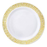 BalsaCircle 20 pcs 9-Inch White with Gold Trim Plastic Round Plates - Disposable Wedding Party Catering Tableware