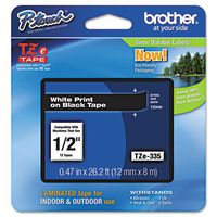Brother 1/2 Inch x 26.2 Feet White on Black for P-Touch (TZ335)