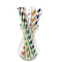 Biodegradable 7 3/4'' Drinking Paper Straws Assorted Striped Pack of 200, Multi-Colour Paper Straw for Baby Shower, Weeding and Parties.