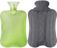 TONPLUE Classic Rubber Transparent Hot Water Bottle with Knit Cover - 2 Fl Oz, Green