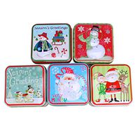 SUPVOX Christmas Tin Gift Box - 5 Set Cookie Candy Storage Tins Containers with Lids for Confectioneries, Holiday Gift Giving, Square with Gold Lining