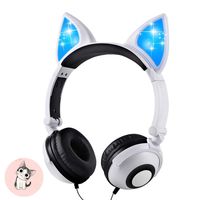 Kids Headphones, Snowwicase - Wired Headphones for Kids,with LED Glowing Cat Ears Headphones,Foldable Over-Ear Gaming Headsets for Kindle/iPad/Children/Teens/Boys/Girls (White)