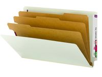 Smead End Tab Pressboard Classification File Folder with SafeSHIELD Fasteners, 3 Dividers, 3" Expansion, Legal, Gray/Green, 10 per Box (29820)