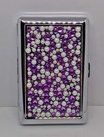 Fujima Metal Purple Stone Pebble Design 100s Size Cigarette Case