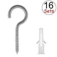 TERMATH 16 Pcs 1 x 2.5 Inch Stainless Steel Eye Screw/Self-Tapping Screws/Hanging Hooks/Cup Hooks with Plastic Expansion Tubes