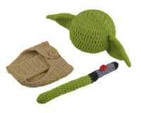 Solind Newborn Photography Props Baby Handmade Clothing Hat Cute Trouser Pocket Green Yoda Master Knitting Crochet Hat