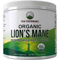 Organic Lions Mane Mushroom Powder (USA Grown) by Peak Performance. USDA Organic Lion's Mane Powder Nootropic Supplement for Memory, Focus, Brain Health, Immune Support. Lion Mane Mushrooms Extract
