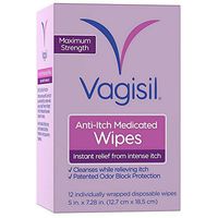 Vagisil Anti-Itch Medicated Wipes, Maximum Strength 12 ea (Pack of 12)
