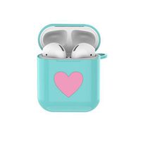 ICI-Rencontrer Cute Heart Pattern Airpods Case Portable AirPods Accessories Soft Silicone Anti-Scratch Shockproof Protective Charging Case with Anti-Lost Carabiner Blue