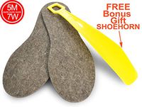 Natural Felt Insoles, 5M & 7W, Unisex Size for Women & Men, Adjustable, Breathable, Reversible Replacement Wool Insoles, one Pair, 6mm Thick Inserts, Free Bonus Gift Yellow Shoehorn, 804257