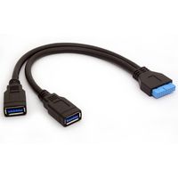 Nightwolf Black 16 Inch Single Port USB 3.1 Type C USB-C Female to USB 3.0 Motherboard 19pin Header Y Splitter Cable