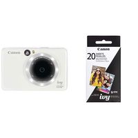Canon IVY CLIQ+ Instant Camera Printer Mobile Mini Printer Via Bluetooth(R), Pearl White with Photo Paper Pack, 20 sheets