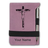 Mini Notepad, Jesus on The Cross, Personalized Engraving Included (Pink)