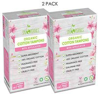 Organic All-Natural Cotton Tampons with Biodegradable Applicator (Super Absorbency) (2 Pack) Chemical & Plastic-Free, Vegan & Cruelty-Free Tampons, Biodegradable Feminine Care (32 cnt)