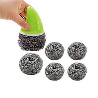 1Pack Stainless Steel Scrubbers With Handle, 5Packs Replaceable Stainless Steel Scourer Cleaner,Heavy Duty Kitchen Cleaning Brush For Skillet Wok Pot Pan Grills Oven Sink (Shark Handle)