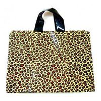 Frosted Plastic Shopping Gift Bags Large (16"x6"x12")- Quantity of 100 (Leopard)