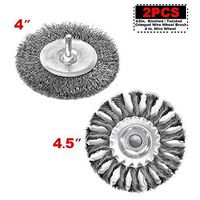 Toolman Knotted/Twisted Crimped Wire Wheel Brush 2pc 4.5‘’ Twisted Crimped Wire Wheel Brush 4‘’Crimped Steel Wire Cup Brush with Shank for Heavy Duty XTH0110