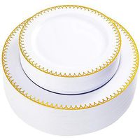 WDF Gold Plastic Plates-Disposable Gold Rim Wedding Party Plates, Premium Heavy Duty 30-10.25" Dinner Plates and 30-7.5" Salad Plates Combo