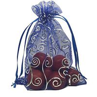 MELUOGE 100pcs 5X7 Inches Organza Drawstring Jewelry Pouches Bags Party Wedding Favor Gift Bags Candy Bags (Blue with Silver)