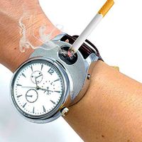 ArcWatch Men’s Stylish Flameless Windproof USB Cigarette Lighter/Watch | Tesla Arc Ignition | Quartz Timepiece (Brown Leather Strap, Silver Bezel)