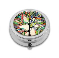 Pill Box,Tree of Life Pill Organizer with 3 Compartments Silver 2.1 Inches Portable Vitamin Pill Case for Pocket Purse