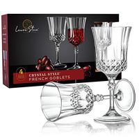 Laura Stein Plastic Crystal Style Goblets with Stem (4 Pack) - Clear Disposable Goblets | Reusable Elegant Goblets For Wine, Juice Or Any Drink | Great For Wedding Receptions, Parties & Upscale Event