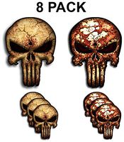 Pack of 8 Punisher Skull Skin and Bone Skull Design Vinyl Decal Stickers Car Truck Yeti Cell Phone Case Sniper Marines Army Navy Military Jeep Graphic 5.25" x 7"