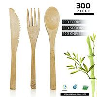EcoWood Wooden Cutlery Set with 300 Pieces, Natural Wood Compostable and Biodegradable Wooden Utensils with 100 Forks, 100 Spoons, 100 Knives