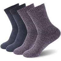 Non Binding Cotton Socks Wide, Feelwe Mens Thermal Warm Crew Winter Socks with Seamless Toe Warm Socks for Women Loose Top Comfort Cushion Socks 4 Pairs Black Pink/Black Grey Medium