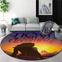 RUGSMAT Quote Modern Machine Round Bath Mat,Never Stop Dreaming Romantic Phrase with Young Woman Sitting by The Beach at Sunset Non-Slip No-Shedding Kitchen Soft Floor Mat,Round-71 Inch