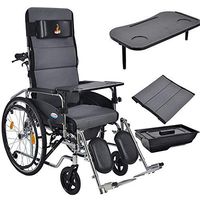 GHzzY Folding Wheelchairs - Portable Transport Wheelchair for Elderly & Disabled - Toilet Chair with Detachable Bedpan(18 Inch Seat),Gray