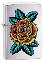 Zippo Flower Tattoo Pocket Lighter, Brushed Chrome