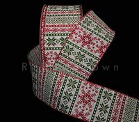 5 Yards Xmas Red Green Country Knit Cross Stitch Pattern Wired Ribbon 2 1/2