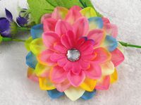 10pcs Pink Seven Color Silk Rhinestone Flowers Head Wedding Party Decorations