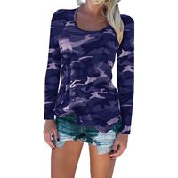 Hemlock Sport Camouflage Shirt, Women Girls Long Sleeve V Neck Tee Blouse Tops (XXL, Blue)