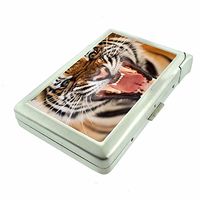 Tiger Em1 Hip Silver Cigarette Case With Built In Lighter 4.75" X 2.75" Id Holder Metal Wallet RFID Protection