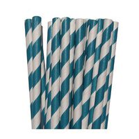 Teal Striped Paper Straws- For Weddings Birthday Parties Baby Showers Bridal DIY Vintage Themes (50 Count)