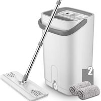 ZCXBHD Flat Mop Bucket Set with Mop Head Fiber replacement Pads 360 DEGREE Cleaner Sweeper Complete Wash and Dry All Floor System for Floor Cleaning Home - white (Color : White, Size : A)