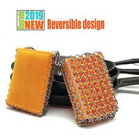 Sizet Cast Iron Cleaner Stainless Steel Chainmail Scrubber with Wood Sponge Faster Cleaner Scraper for Your Cast Iron Tableware