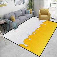 Yellow and White Sports Area Rugs for Bedroom, Dripping White Milk Cream Paint Yogurt on Yellow Honey Background Print, Fashionable High Class Living Bedroom Rugs(8'x 10') Yellow White