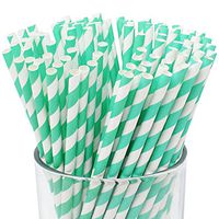 Just Artifacts 100pcs Premium Biodegradable Striped Paper Straws (Striped, Turquoise)