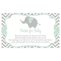 Elephant Baby Shower Bring a Book Inserts Chevron Stripes Unisex Baby Mint Green Grey Gray It's a Little Peanut Gender Neutral Insert Request Collection Lil Library Book Activities (25 Count)