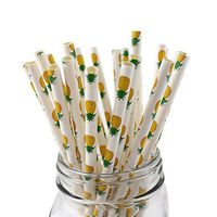 IPALMAY Pineapple Patterned Drinking Paper Straws, Disposable Biodegradable, 7.75 Inches, Pack of 100