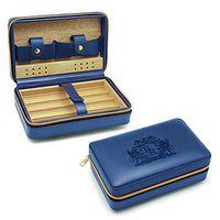 Baroque Royal Travel Cigar Humidor, Portable Humidifier Box for Cigars, Leatherette Cigar Case with Spanish Cedar Wood Lining, Unique Accessories and Cigar Gifts for Men and Groomsmen (Blue)
