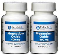 Magnesium Oxide 400 mg Dietary Supplement Tablets Generic MegOx 120 Tablets per Bottle PACK of 2