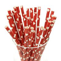 Homeford Firefly Imports Heart Paper Straws, 7-3/4-Inch, 25-Pack, Red/White, 7-3/4"