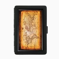 Perfection In Style Black Color Metal Cigarette Case D-002 World Map Antique Burnt