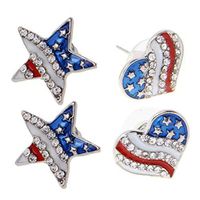 2 Pair Patriotic American USA Flag Heart/Star Earrings Independence Day Gift Good Accessories Women Fashion Stylish Cheap Designer Prom Brides Jewelry Charms