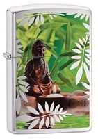 Zippo Buddha Lighters - Brushed Chrome